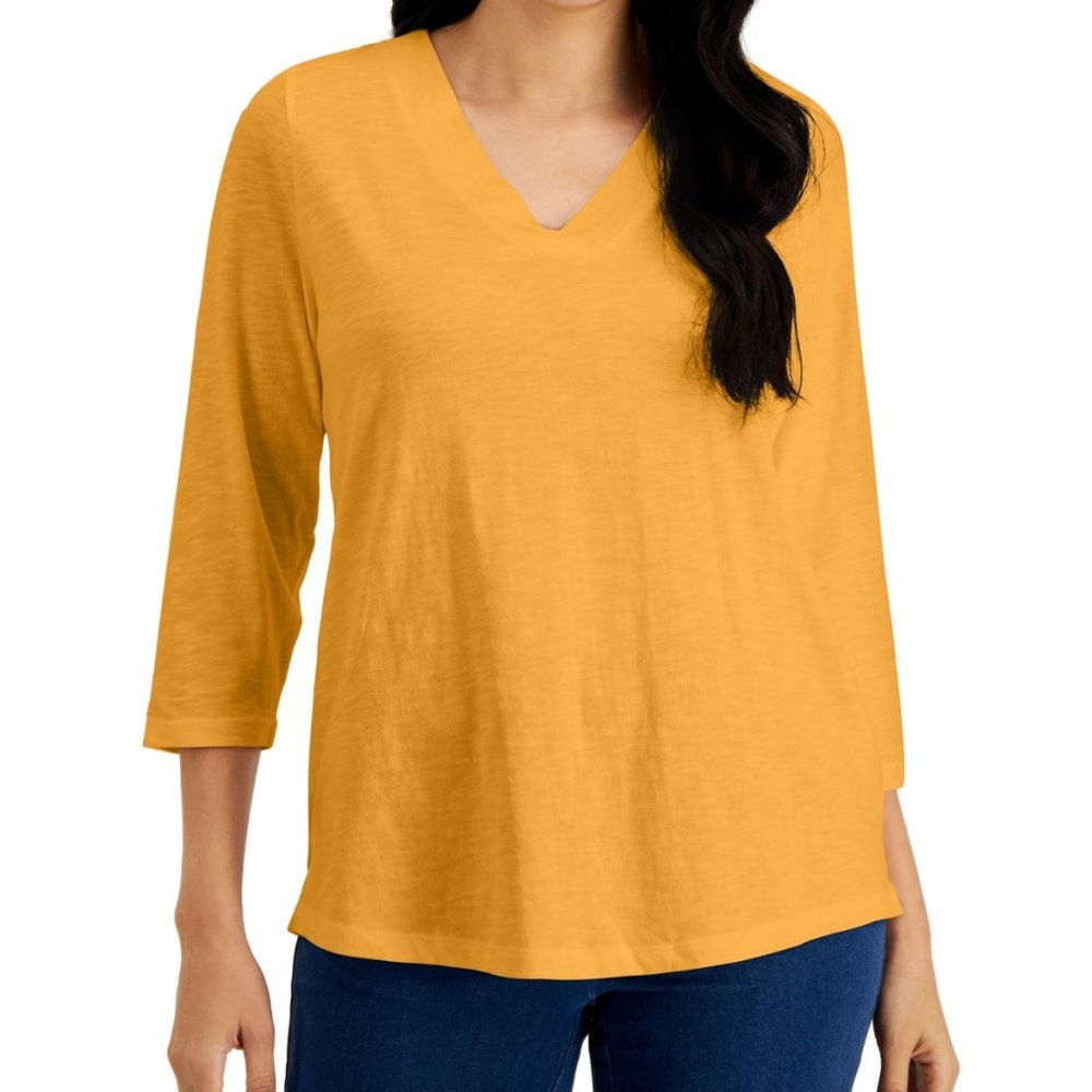 Karen Scott V-Neck 3/4-Sleeve Top